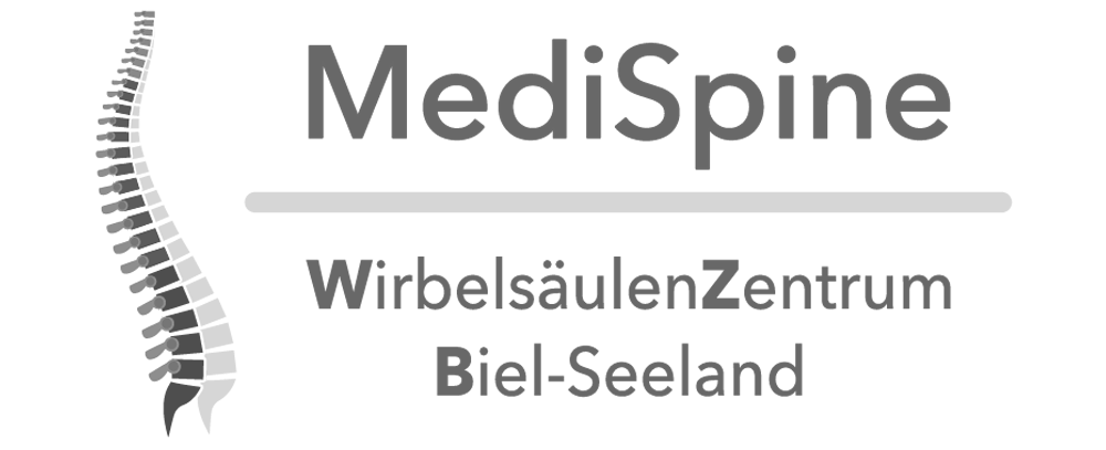 MediSpine WirbelsäulenZentrum Biel-Seeland Logo mit stilisierter Wirbelsäulengrafik.